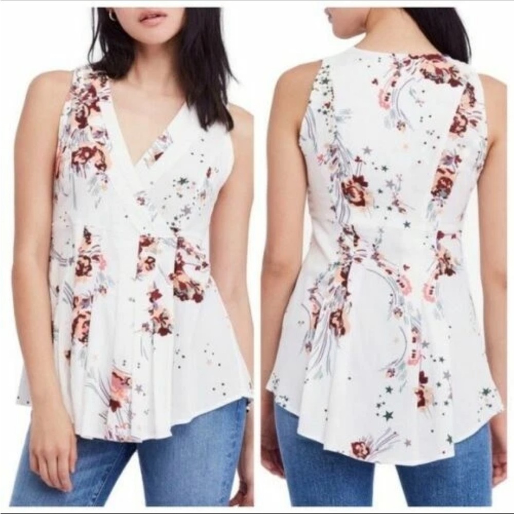 Free People Women's Back To The Basics Tunic Ivory Size XS Floral Boho Romantic